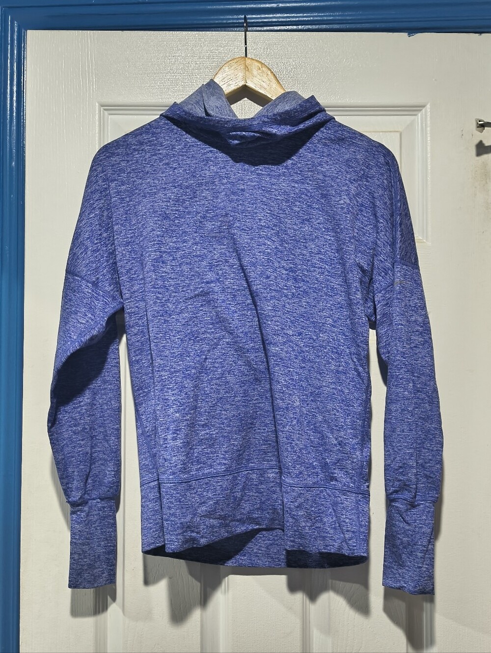Saucony Run Warm Heathered Purple Blue Cowl Neck Running Hoodie Pullover